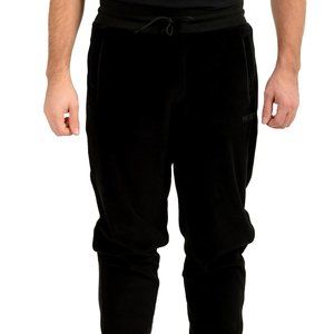 Hugo Boss Men's "Dechi221" Black Velour Logo Print Track Sweat Pants